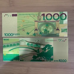 1PCS PET Euro Gold Banknote 1000 World Bill Note Currency Collectible Color Banknote Paper Money Collecting