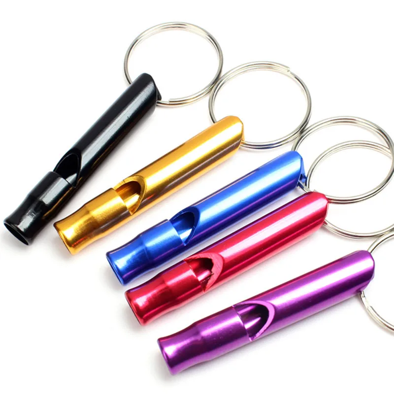 500pcs a lot Mini Aluminum Colourful Metal Pet Dog Outdoor Training Whistle With Keychain Key Chain Ring Dogs Sound Adjustable