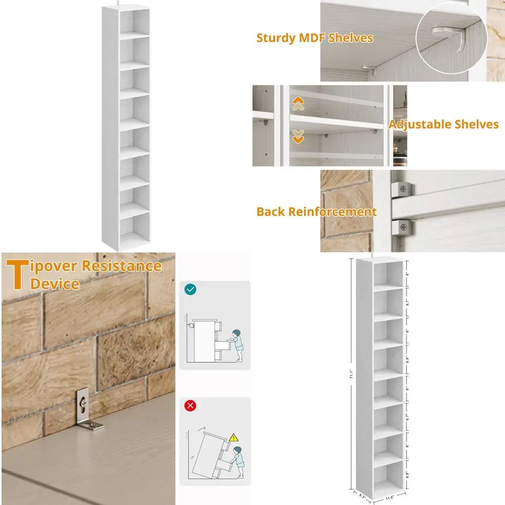 

Compact 8-Tier Corner Bookcase, Space-Saving Design for Living Room, Office, Study, Bedroom - White