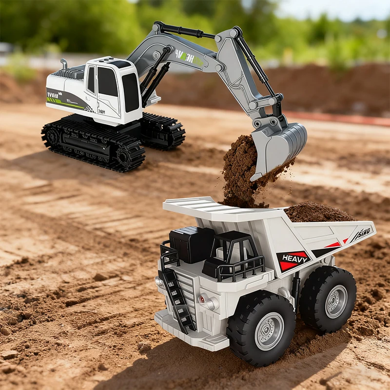 子供用リモコン合金製掘削機建設車両おもちゃ、2.4Gリモコン運搬ダンプトラック掘削機おもちゃ