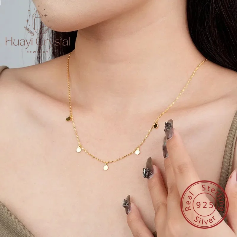 

S925 sterling silver light luxury round necklace for women versatile personality Golden short type simple twin clavicle chain