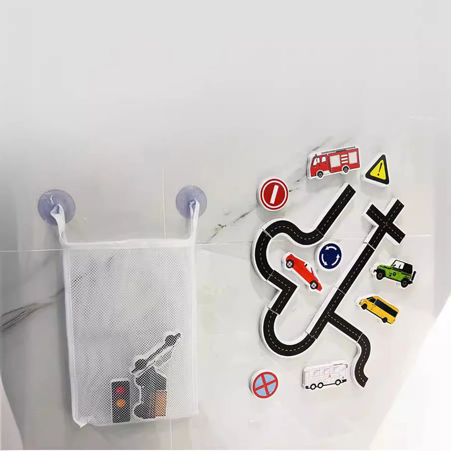 23 Pieces Bath Water Toy Sticky Wall City Traffic Car Road Rail Puzzle Vinyl 0-3Y 3-6Y 6-12Y 12+y 14+Y Bath Features