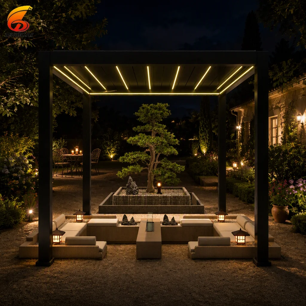 Aluminum Alloy Electric Louver Pavilion With PVC LED Lights Ventilation Eco-Friendly Sun Protection Super Durable