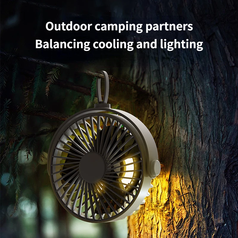 Ventilador eléctrico para acampar al aire libre, pequeño trípode portátil con carga USB, luz nocturna, inalámbrico, para verano