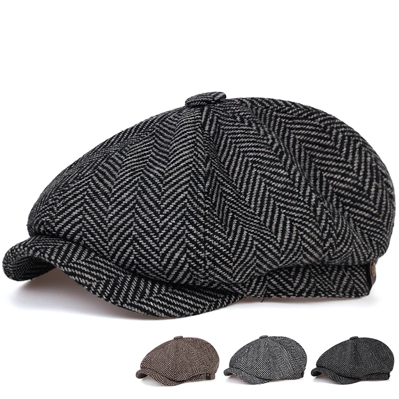 Retro Newsboy Caps Men British Painters Hats Autumn Winter Berets Herringbone Flat Cap Hip Hop Berets
