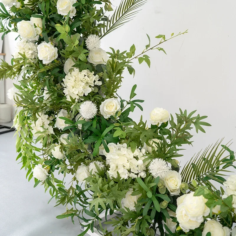 Artificial Green Plant White Rose Floral Row Arrangement Moon Arch With Flower Wedding Backdrop Decor Photo Props Flowers Decor