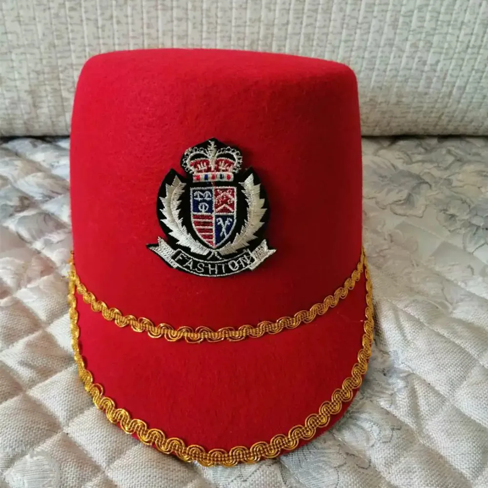 

Red Honor Guard Military Band Top Hat Unisex School Performance Cap Nightclub Headwear Festival Drum Team Supplies