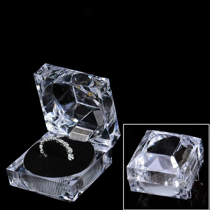 Transparent Crystal Ring Box Jewelry Packaging Box High Quality Acrylic Earring Wedding Storage Clear Packaging Gift Case