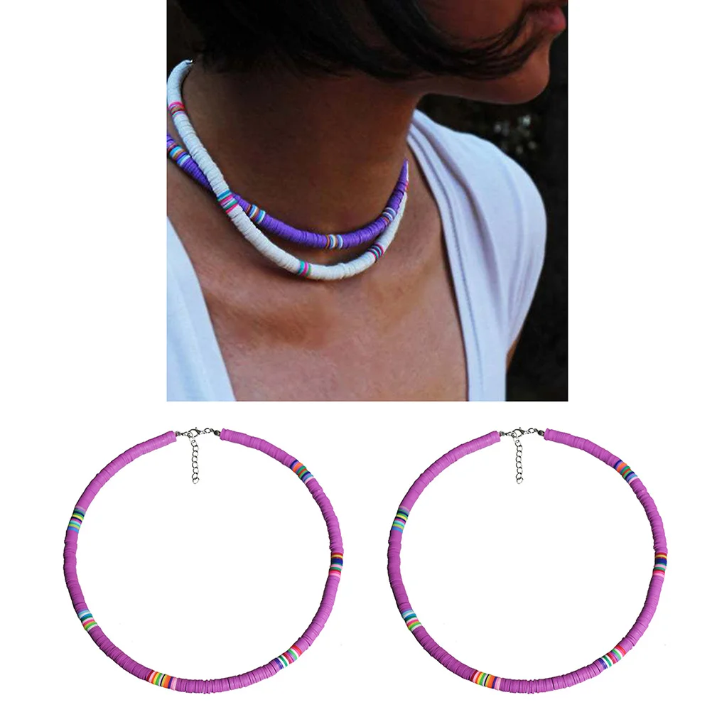 Soft Clay Disc Necklace For Women Lightweight Colorful Choker Beach Jewelry, Boho Kette Bunt Damen, Clay