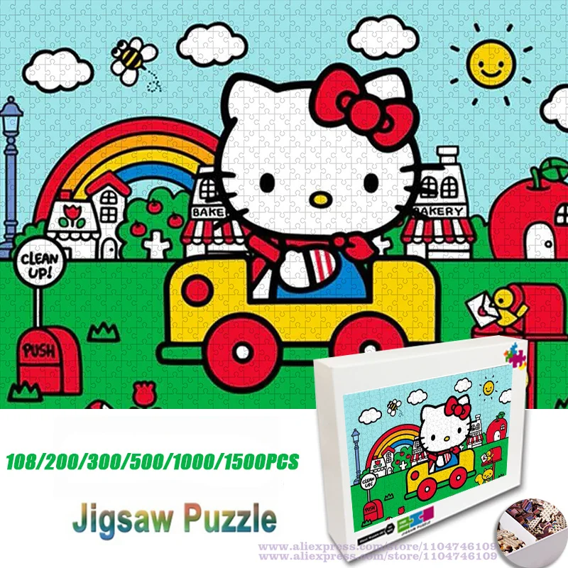

Sanrio Hello Kitty головоломки мультфильм аниме пазлы 108/200/300/500/1000/1500 шт. интеллектуальные пазлы унисекс подарок с коробкой