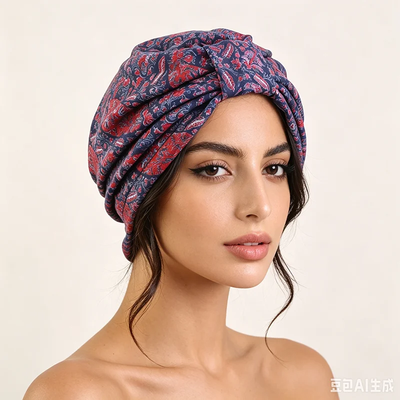 Women Printed Cap Muslim Hijab Hair Accessories Satin Cap Chemo Cancer Cap Household Use Cap view 3