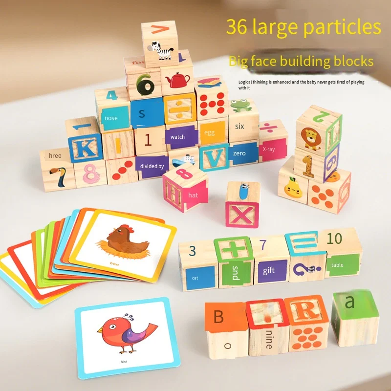 

36Pcs LargeWooden Building Blocks,Toddler Alphabet NumberStacking Cubes,Montessori EarlyEducational Cognition Puzzle LearningToy