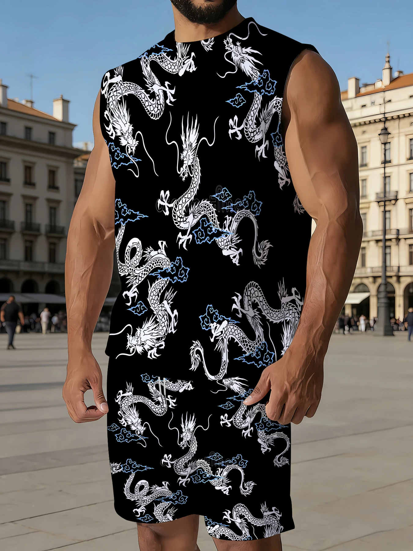 Conjunto de Fitness Masculino para Academia: Regata e Shorts de Poliéster Dry Fit para Treino, Tamanho Fiel