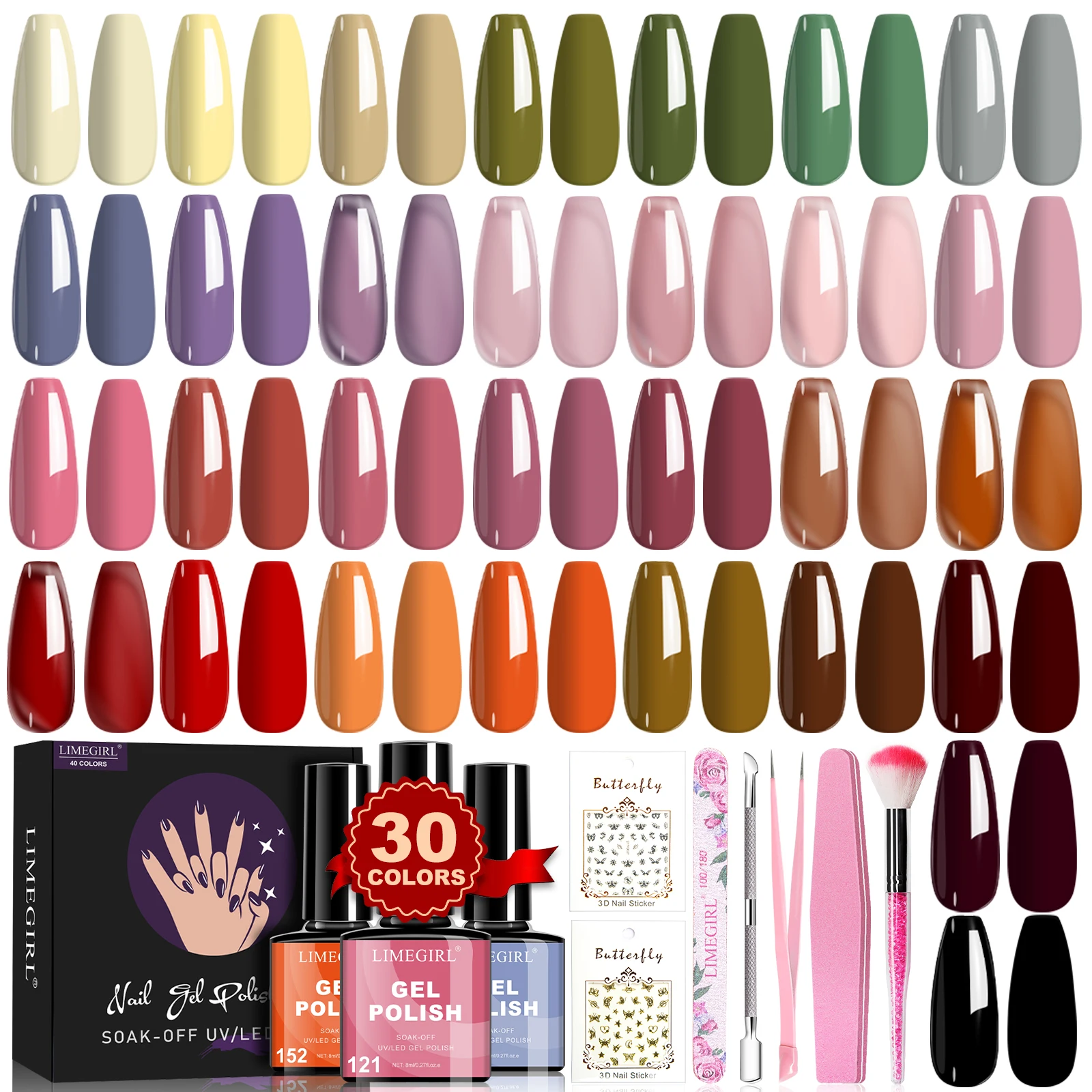 

LIMEGIRL 30-цветный набор гель-лаков для ногтей Nail Art УФ-гель-лак для ногтей Полуперманентный набор инструментов для замачивания лака для полировки ногтей