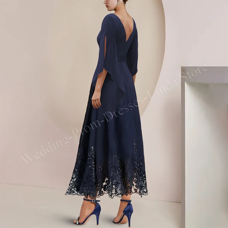 New Elegant Beads Mãe da Noiva Vestidos Chiffon Apliques Ankle-Length Wedding Party Saia para As Mulheres 2023 Evening Gala Vestidos Evangélicos Para Mulher