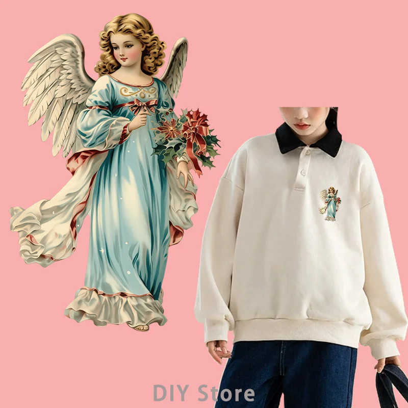 Retro style angel dtf transfers ready to press Heat Transfer On Clothes patches for clothing iron on heat transfer.