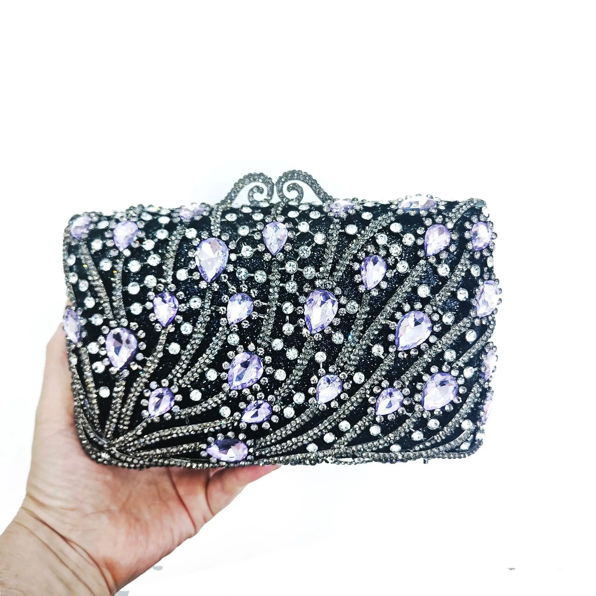 

Crystal Clutch Bag Square Peacock Feather Diamond Dinner Bag Hollow Banquet Diamond Handbag Women's Bag