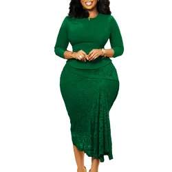 Dashiki African Dresses for Women Elegant 2025 African 3/4 Sleeve Lace Party Evening Bodycon Long Dress Outfits African Clothing