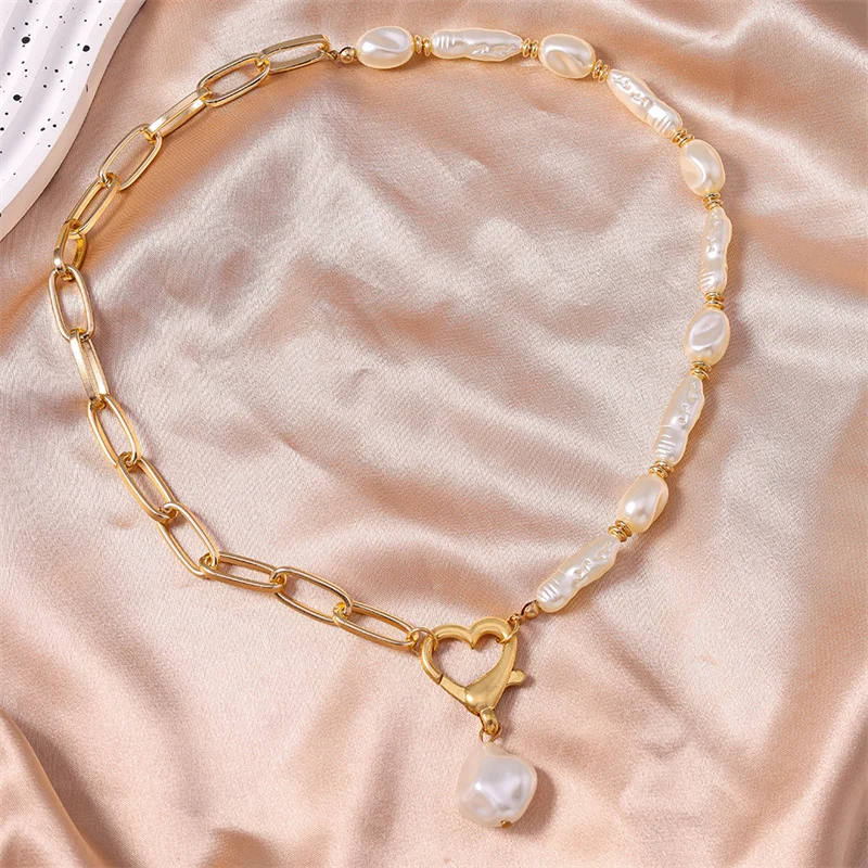 Aihua Barocke Imitationsperlen-Anhänger-Halskette für Damen und Herren, Hip-Hop-Stil, vergoldete Halskette, für Mädchen, Party, Festival, Schmuck, Geschenk – Detail 3