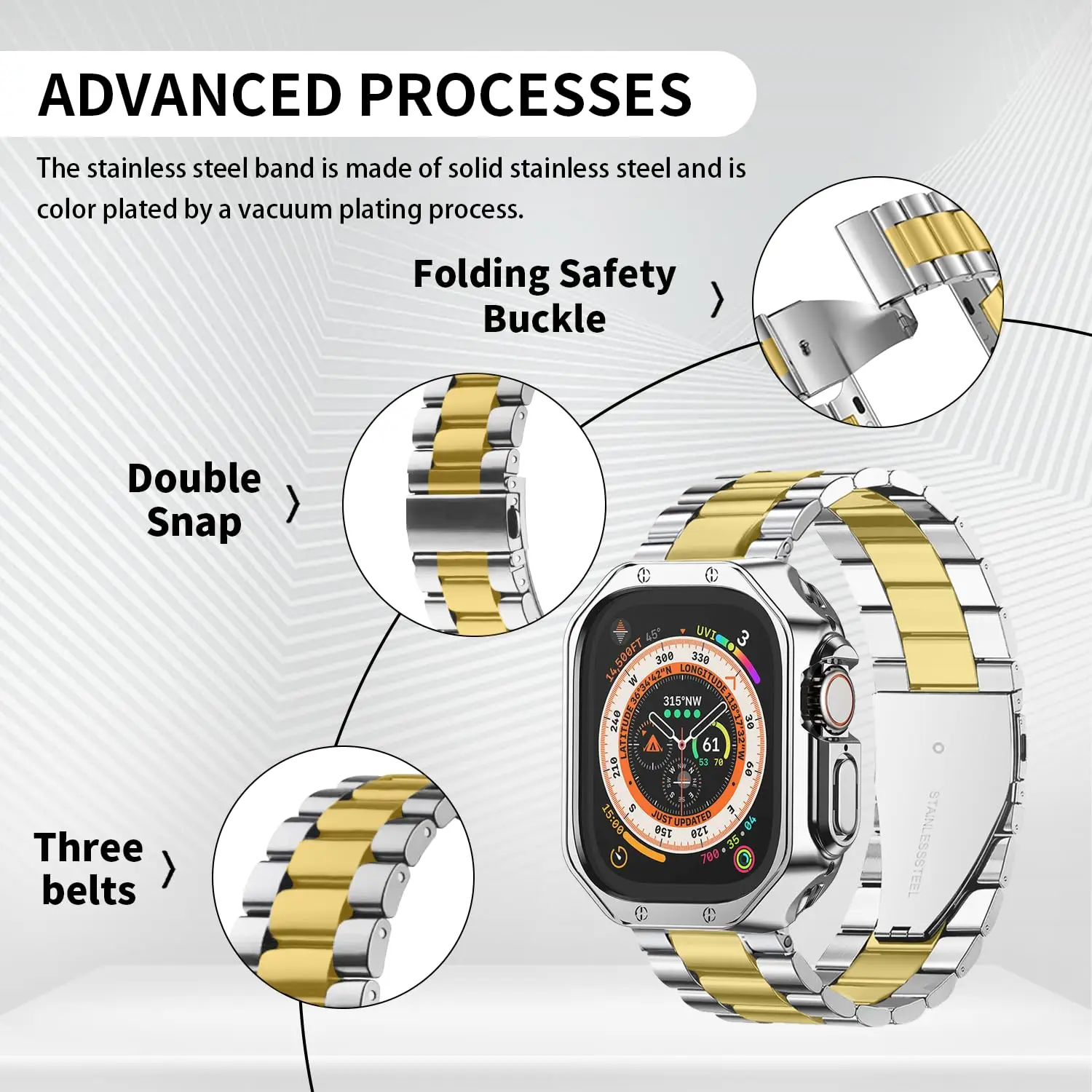 pulseira de metal para Apple Watch Band Ultra 2 49mm 45mm 44mm 42mm 41mm 40mm 38mm pulsera de acero inoxidable iWatch SE 9 8 7 6 5 4 3 2