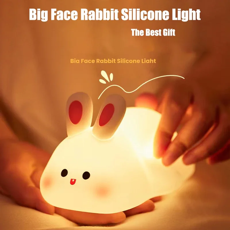 Luz nocturna de conejo para niños y niñas, lámpara de silicona para dormir, Interruptor táctil recargable por USB, mesa de Control Led para regalo