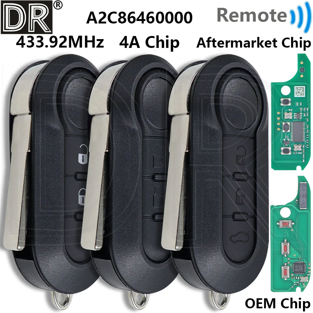 Great 4A Chip A2C86460000 433.92MHz FSK SIP22 Blade Car Remote Control Flip Smart Key For Fiat Mobi Fiorino E Mais Strada Uno