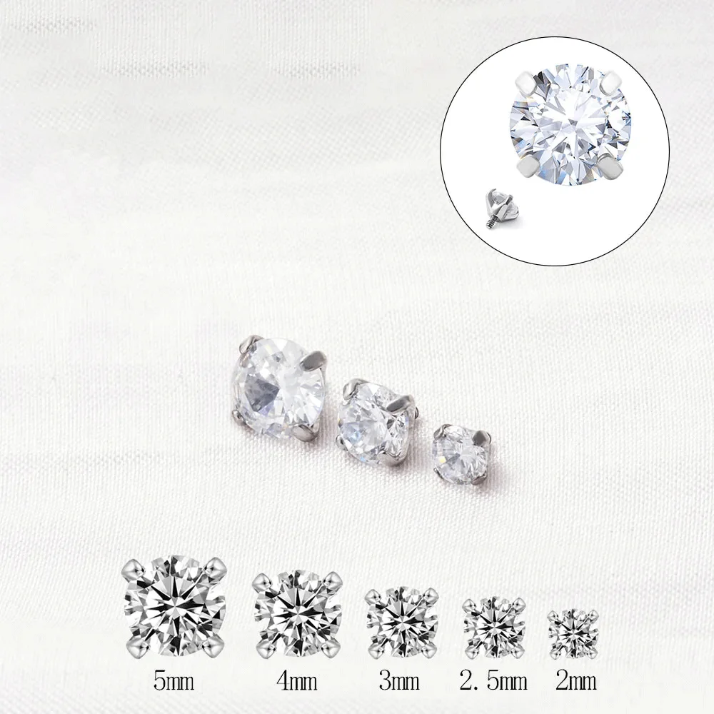 G23 Titanium Earrings with CZ Stone Lip Stud Labre Internally Thread Nose Rings Ear Cartilage Piercing Ornaments Jewelry