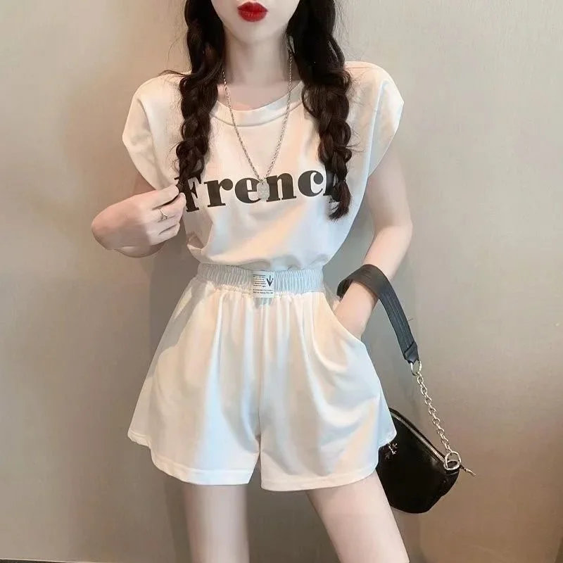 

2025 Summer New Outfits Korean Backless T-Shirt Loose Fashion Women's Suit Crop Top And Shorts Two Piece Sets For Women Matching