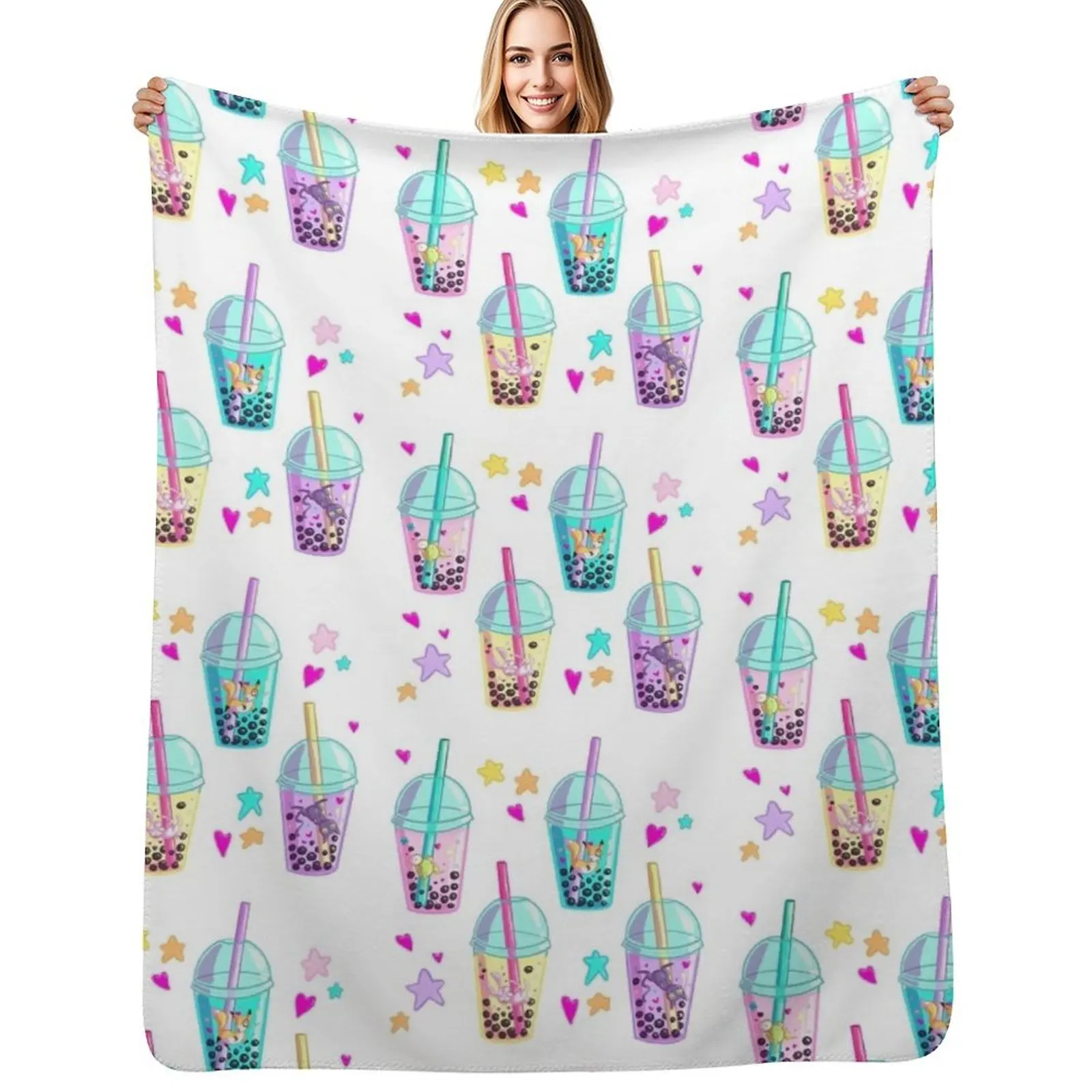 

Cute Animals in Boba Throw Blanket Thin Soft Blanket for Summer Night Sleeping