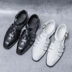 New Summer Fashion Breathable Leisure Leather Hollow Out Sandals Men's Shoes Italy Style Flat Outdoor High Quality White Shoes