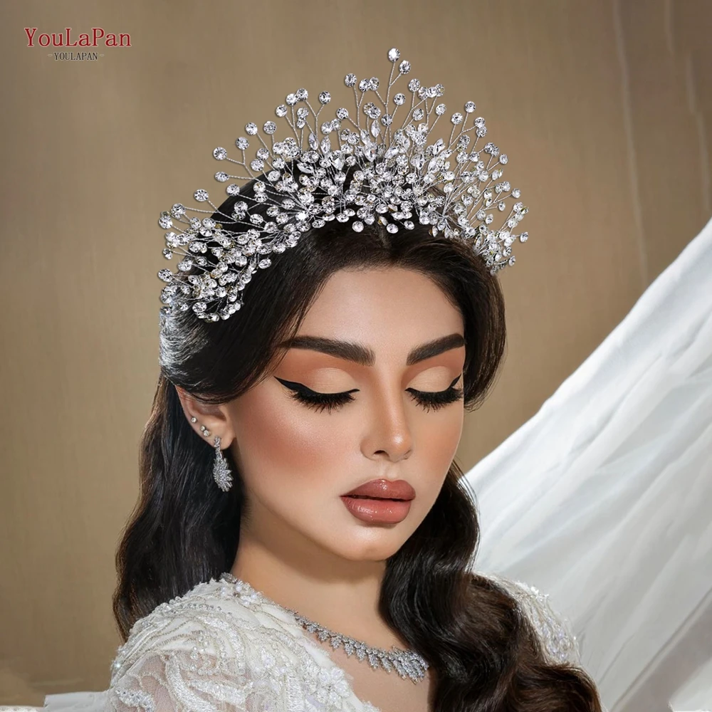 

YouLaPan Bridal Hair Accessories Handmade Rhinestone Crown Hair Band Luxury Beauty Pageant Women's Prom Party Headwear HP376