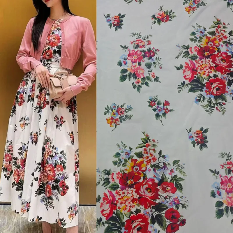 

Flower Clusters Printed Poplin Cotton Or Satin Fabric For Dress/Blouse Telas Para Costura Tissus DIY Sewing Material