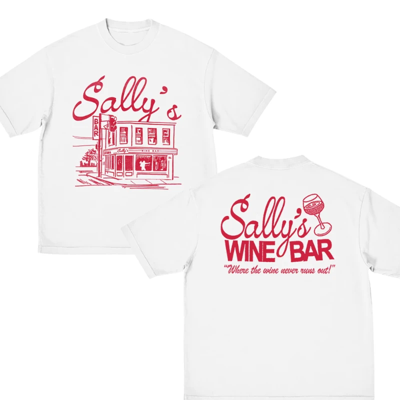Family Matching T‑Shirt Vintage Wine Bar Building Sketch Dual‑Sided Print Parent‑Child Loose Casual Retro Streetwear Cotton Tee