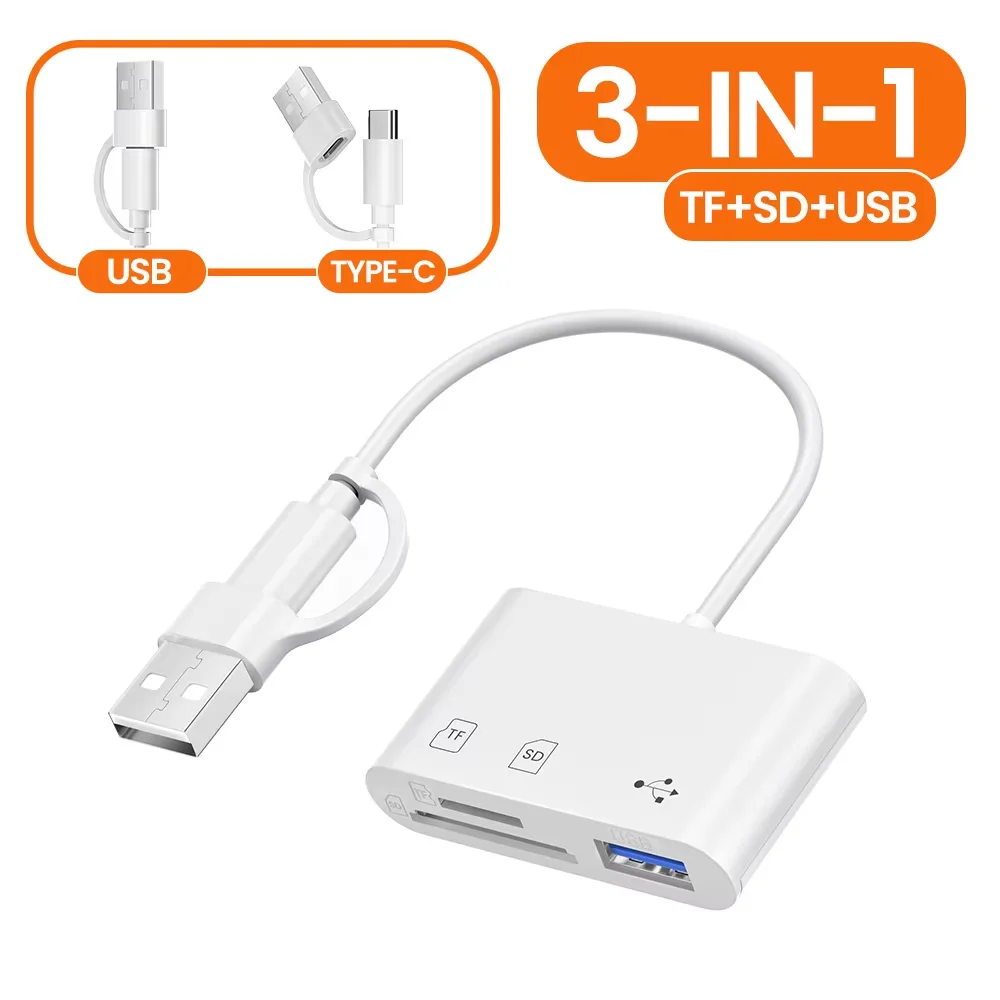 3-in-1 USB/Type C multifunctionele kaartlezer OTG SD TF-kaarten USB-geheugenkaarten Reader Converter voor MacBook Laptop Samsung