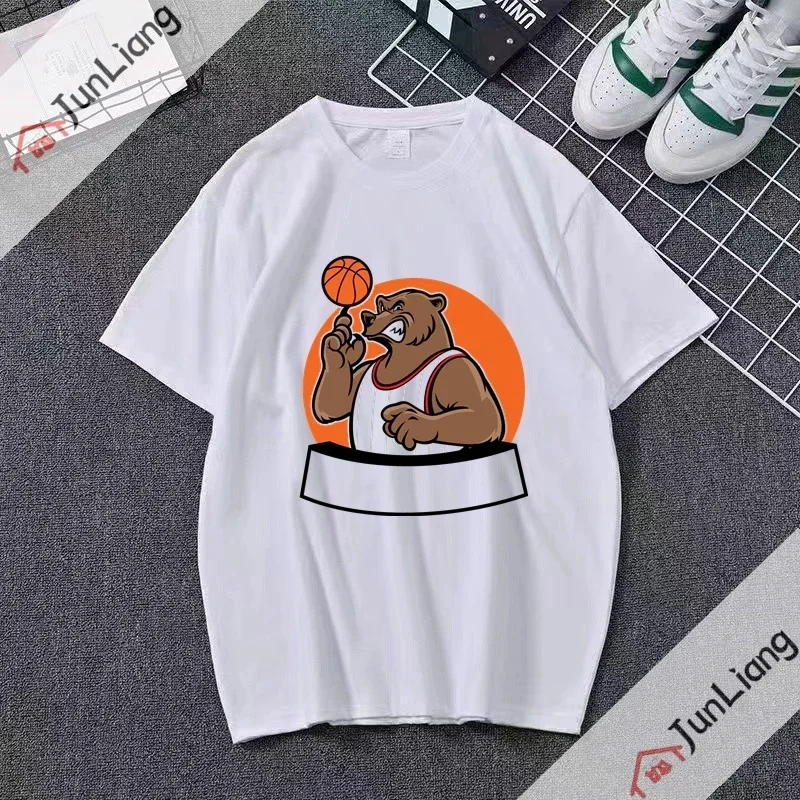 Bear School Basketball Fashion Casual Breathable Bear Print T-shirts T Shirt for Men Womans Tshirt Summer Cotton T-Shirt