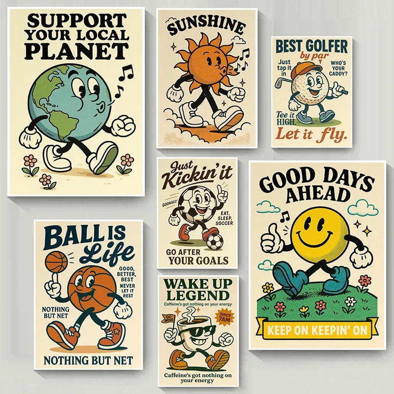 Abstrakte Retro Pop Art Basketball Pizza Kaffee Maxim Interessante Cartoon Poster Leinwand Gemälde Wand Kunst Bilder Home Decor