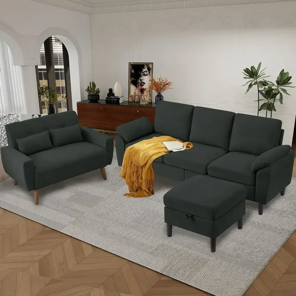 79 Convertible Sectional Sofa Set, Linen Small L-Shaped Couch with Reversible Chaise and Loveseat, Ideal for Living Rooms, Offic