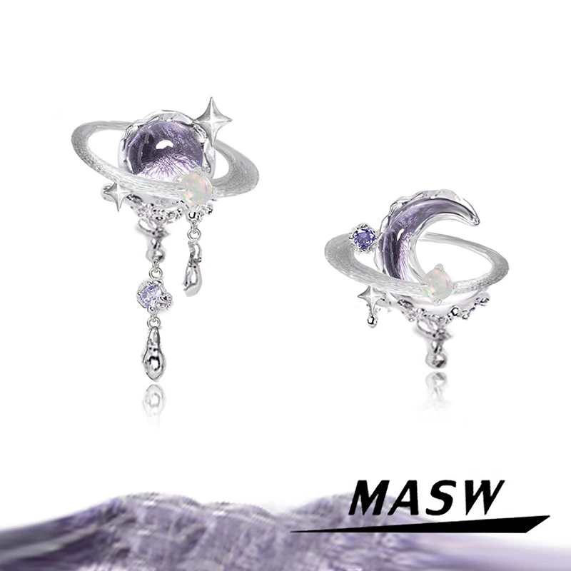 

MASW Original Design Asymmetrical Purple Star-moon Earrings For Women 2025 Trend New Modern Jewelry Hot Selling Accessories