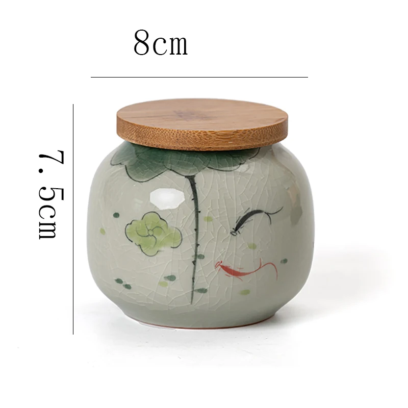 Ceramic Tea Jar Hand Painted Lotus Sealed Jar High-grade Portable Tea Coffee Bean Box Table Top Jewelry Candy Nut Storage Bottle