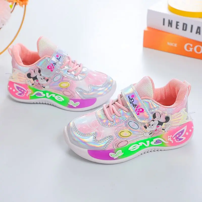 Chaussures de course respirantes en cuir Minnie Mouse pour filles, petites chaussures pour enfants, haute qualité, images réelles, automne, nouveau,