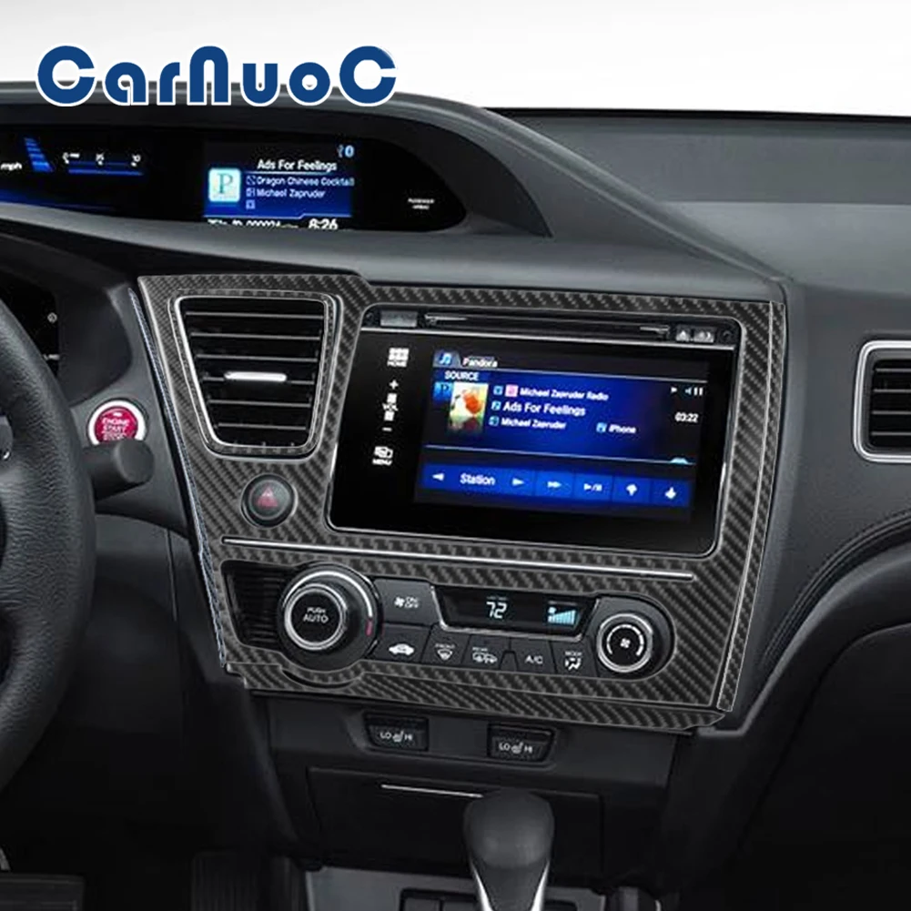 

Car Carbon Fiber Sticker Center Navigation Control Panel Decorative Cover Trim For Honda Civic 2014 2015 Interior Accessories