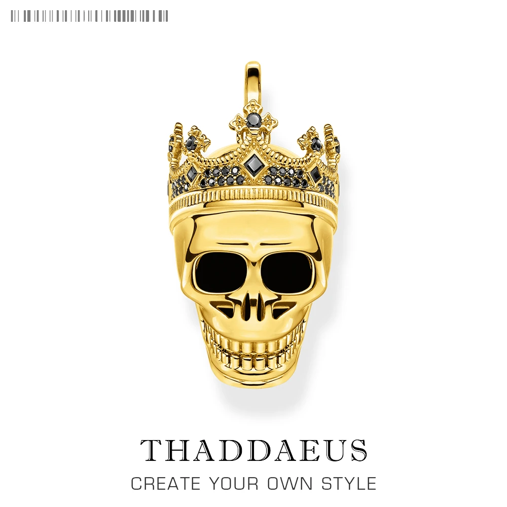 

Золотой король черепа с подвеской в виде короны, ювелирные изделия, уличные аксессуары для посланий, стерлинговое серебро 925 пробы, подарок в стиле панк для мужчин
