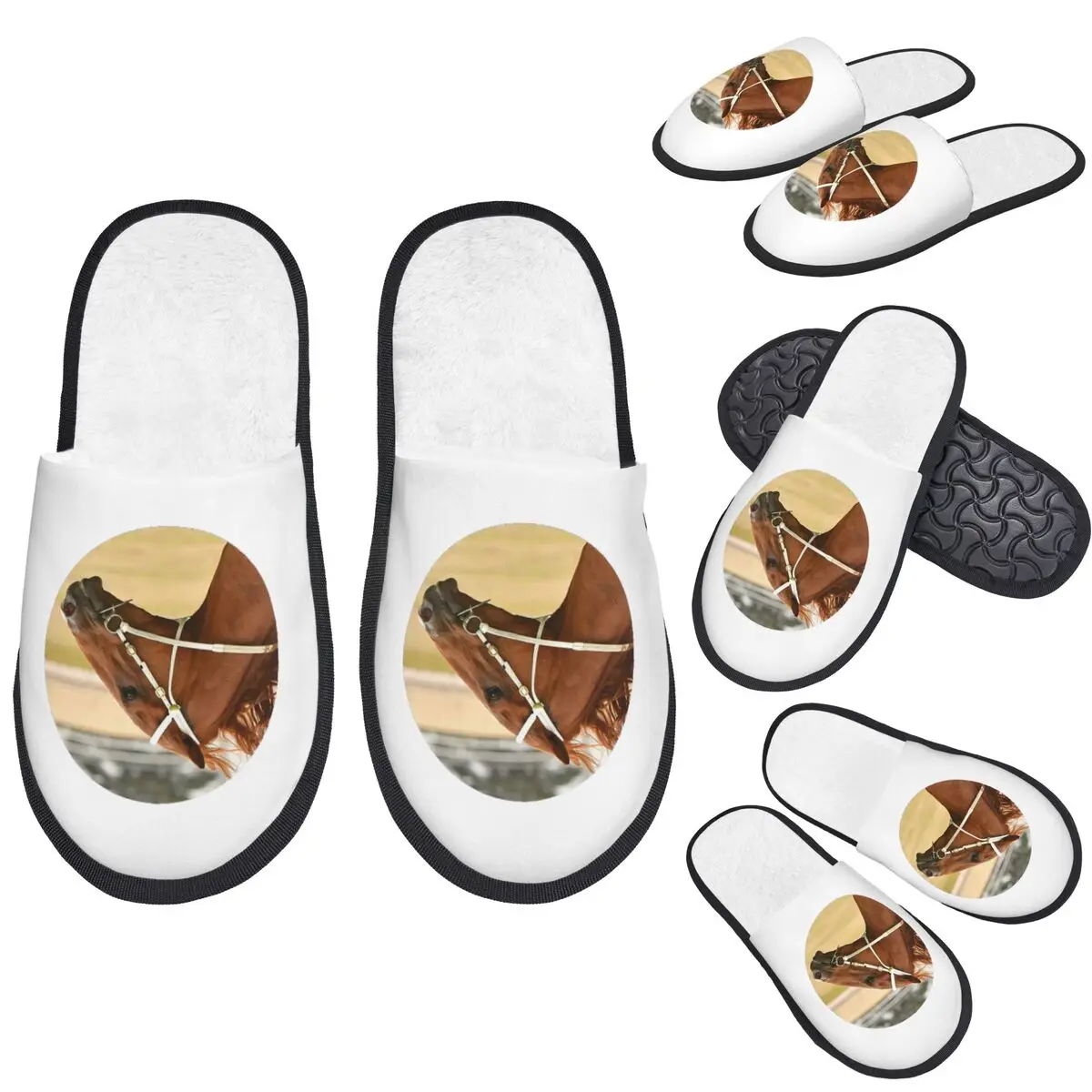 

Custom Horse Racing Action Slippers Memory Foam Warm Soft Women House Slipper Indoor Fluffy Shoes