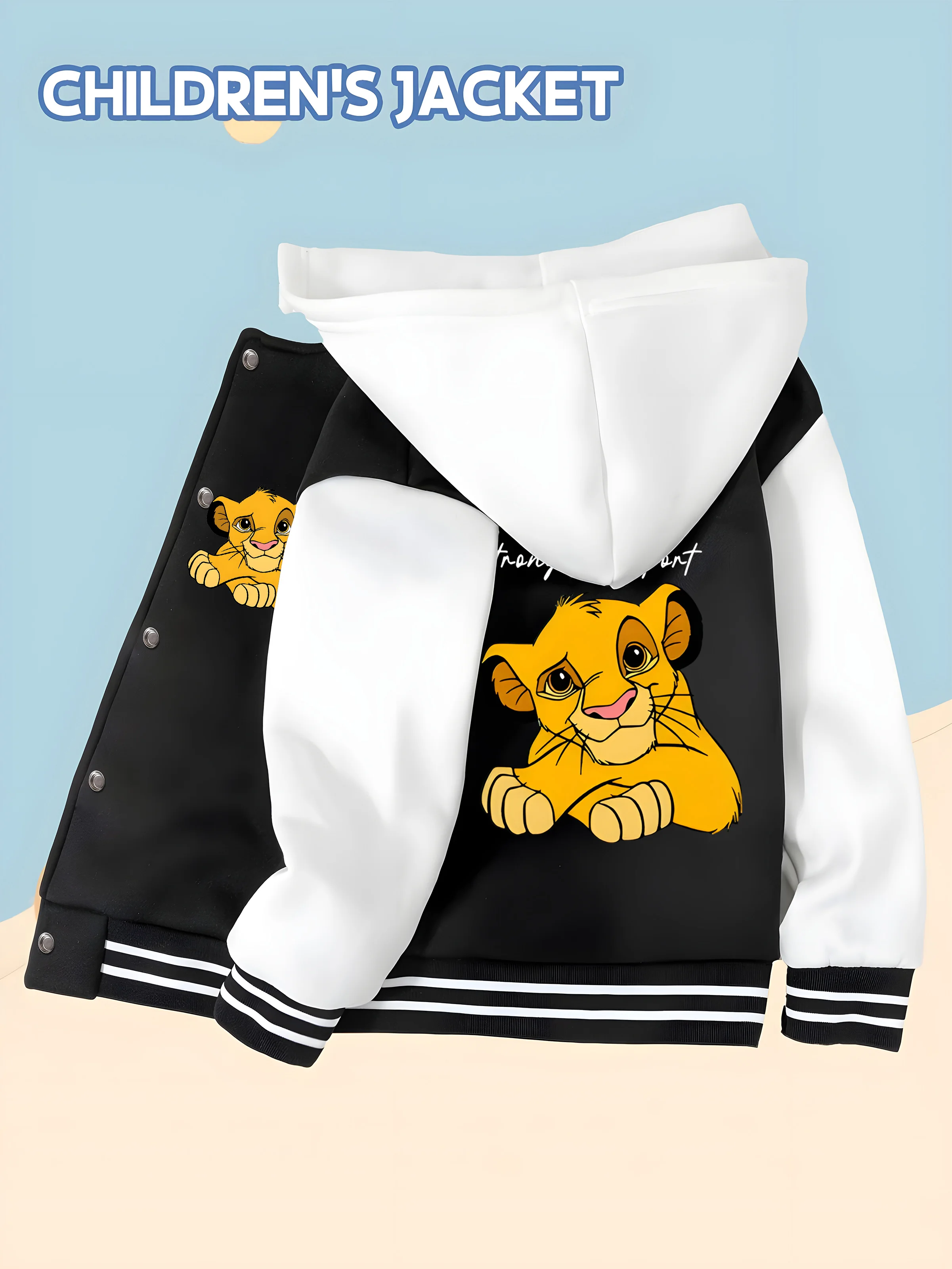 

MINISO Disney Boys' Baseball Jacket - Simba the Lion King Heart Print, Interactive, Warm and Durable, Perfect for Activities