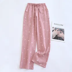 Spring / Summer Women's Home Pants Pure Cotton Crepe Casual Home Trousers Star Print Elastic Waist Pajama Pants Sleep Bottoms