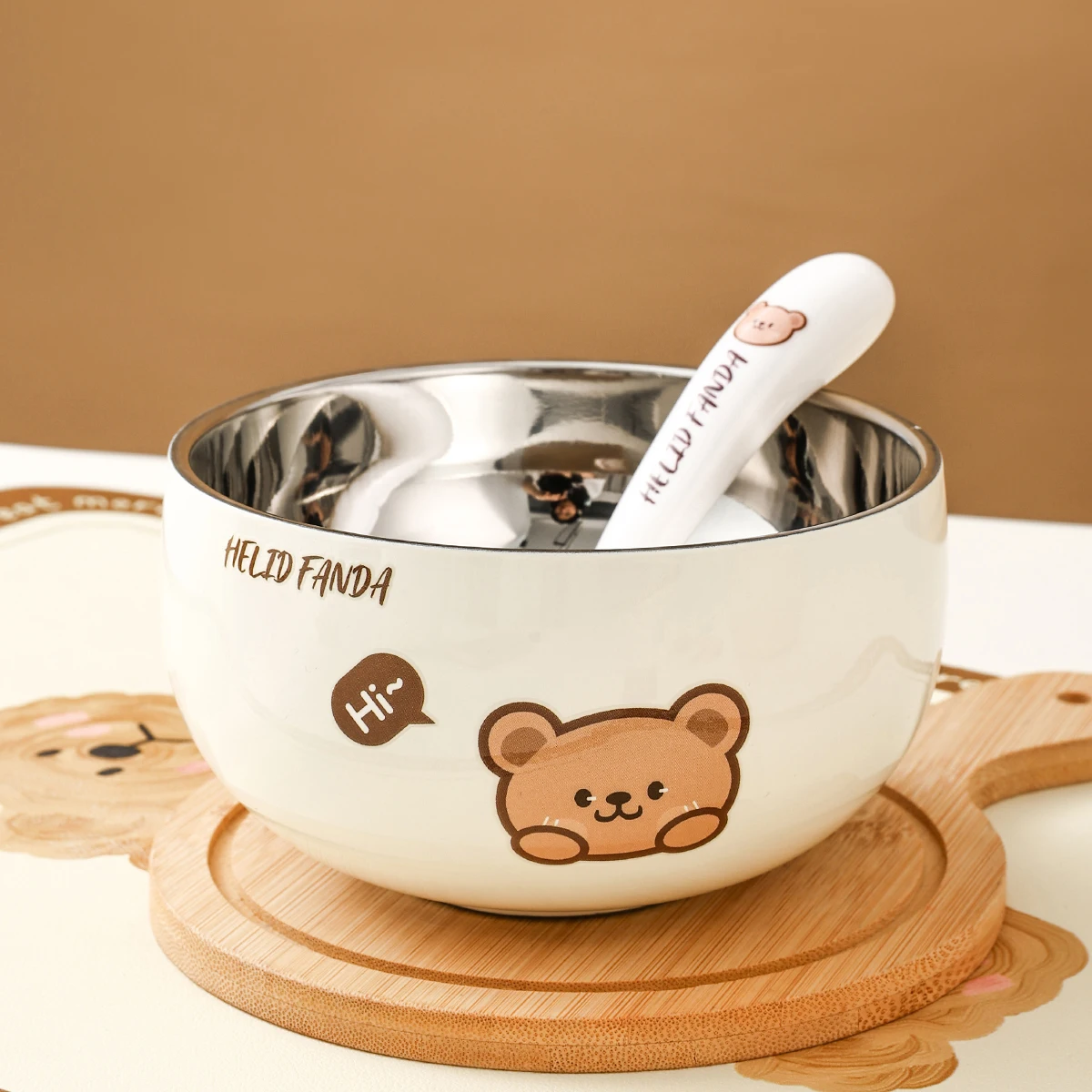 WORTHBUY 380/500ML Kid Rice Bowl 316 Stainless Steel Soup Bowl Anti Scalding Food Container For Children Cute Kitchen Tableware