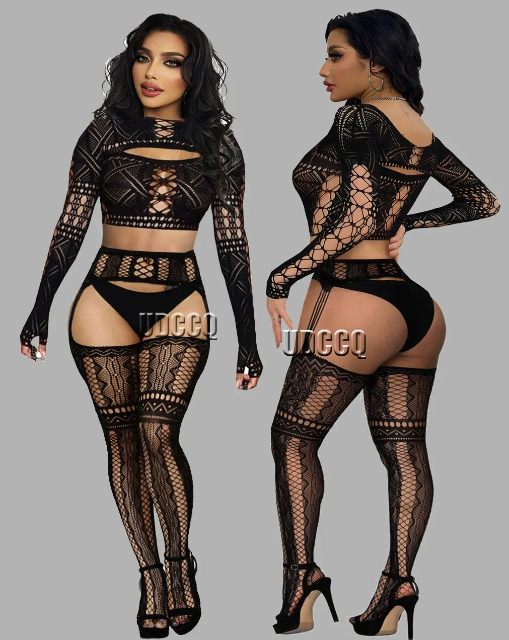 Sexy crochet Fish Net Bodystockings Lingerie Babydoll dress Underwear Bodysuits lenceriaChemises Teddies Bodysuit garter W102