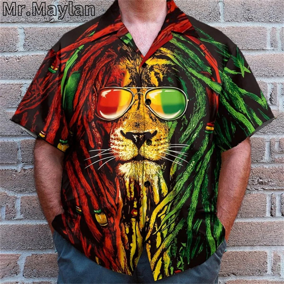 Пляжная гавайская рубашка Rasta Bob Marley Lion с очками 3D, летняя рубашка с коротким рукавом, уличная одежда, большая мужская рубашка