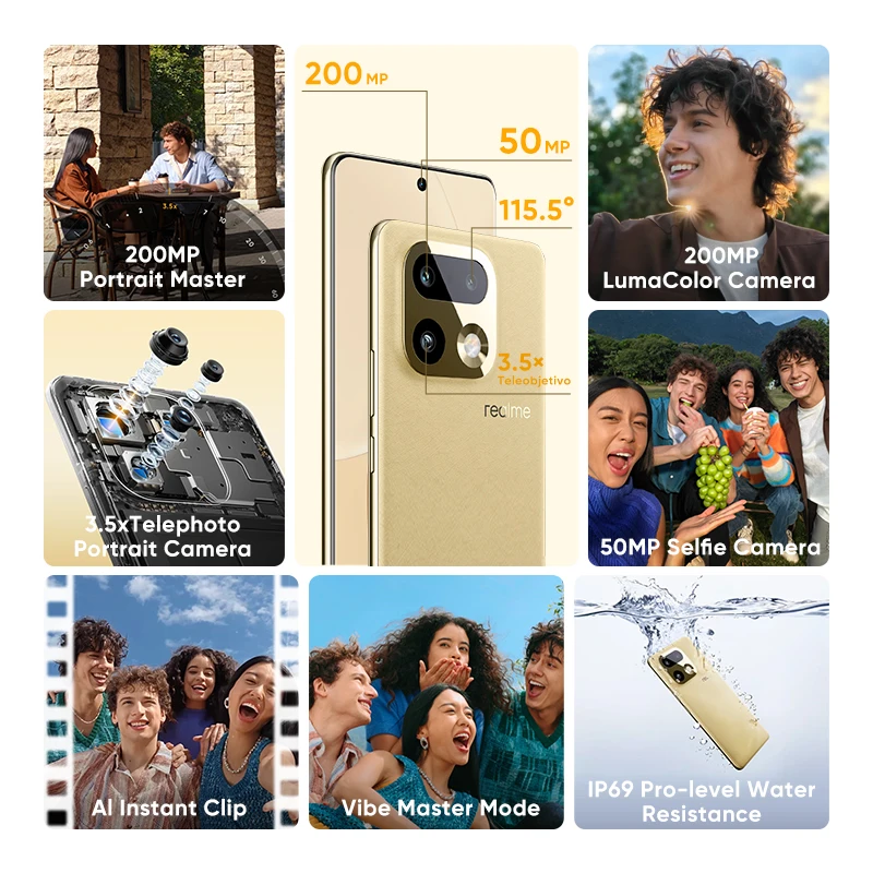 realme 16 Pro Plus 5G Smartphone realme 16 Pro+ 2026 New Snapdragon 7 Gen 4 200MP OIS Camera 6.8» AMOLED 144Hz Curved Screen 7000mAh Battery IP69K 5