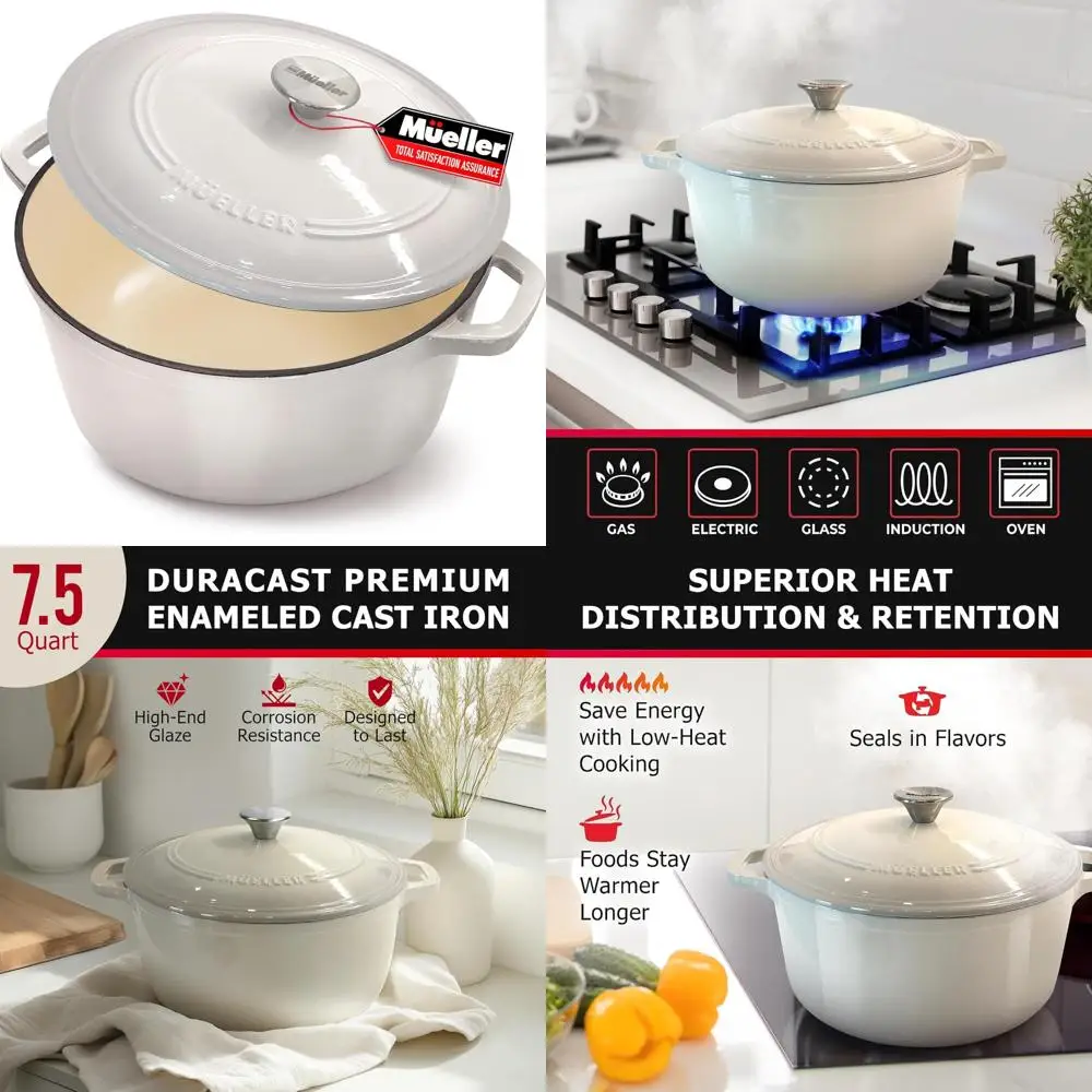 

Эмалированная чугунная голландская духовка 7,5 кв. футов, сверхпрочная тарелка для запеканки и сковорода с крышкой и ручкой из нержавеющей стали, безопасная для духовки, идеально